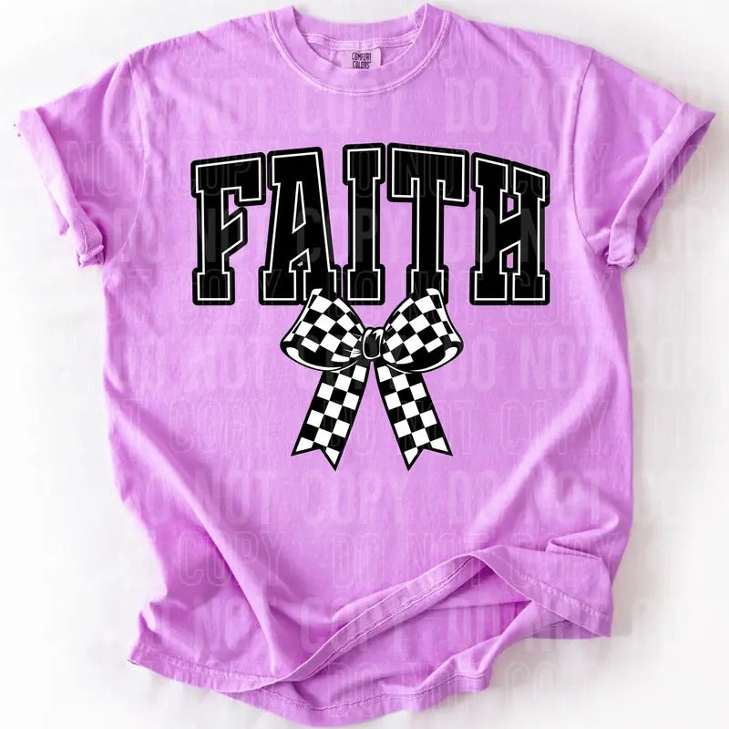 Faith Checkered Bow DTF Transfers - THIS IS NOT A SHIRT Hoodie, Sweatshirt | RetroVerseTees.com