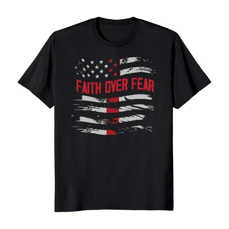 Faith Over Fear American Flag Patriotic T-Shirt Hoodie, Sweatshirt | RetroVerseTees.com