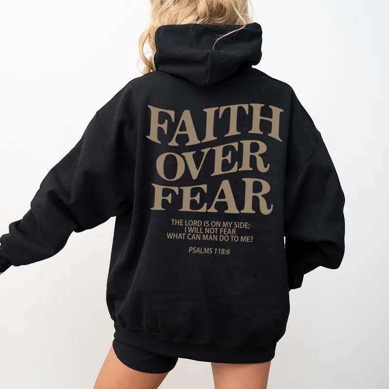 Faith Over Fear Christian Hoodie Bible Verse, Aesthetic Christian Sweatshirts, Jesus Hoodie, Church hoodie, Trendy...