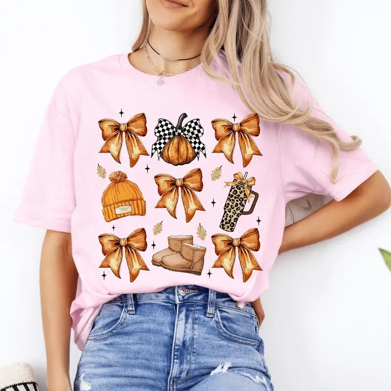 Fall Basics Coquette Shirt. Casual Fall Softstyle Unisex T-Shirt. Cute Graphic Tee Hoodie, Sweatshirt | RetroVerseTees.com