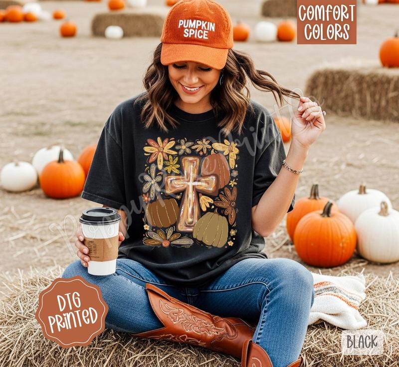 Fall Cross Comfort Colors, Trendy Women's Religious Autumn Tshirt Hoodie, Sweatshirt | RetroVerseTees.com