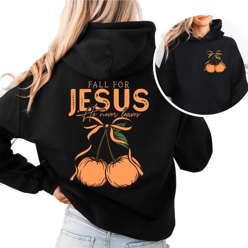 Fall For Jesus Hoodie, Christian Pumpkin Fall Sweatshirt, Mouthless cat Never Leaves Religious Autumn Graphic Hoodie T-Shirts
