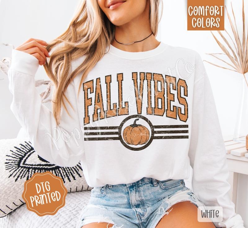Fall Vibes Comfort Colors Long Sleeve T-Shirt, Cute Women's Autumn Tee style 02 Hoodie, Sweatshirt | RetroVerseTees.com