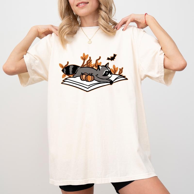 Fall Vibes Shirt, Raccoon Lover Graphic Printed Tee, Book Lover Unhinged Shirt, Cute Raccoon Fall Shirt, Trash Reader...