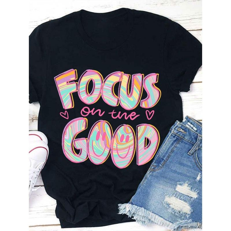 Women'WB shield 'Focus Pocket monsters TNF Good' Motivational Tee - FOG Round Neck Lightsaber brand-Shirt with Vibrant...