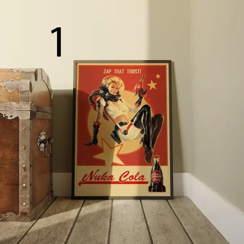 Fallout Game Poster, Nuka Cola Wall Art, Kraft Paper Print, Gaming Room Decor, Game Poster Gift T-Shirts, Hoodie, Sweatshirt