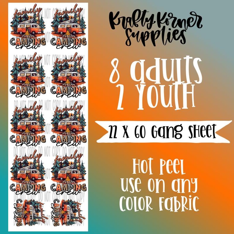Family Camping Crew BULK DTF Transfer Gang Sheet, 22 x 60 T-Shirts, Hoodie, Sweatshirt | RetroVerseTees.com