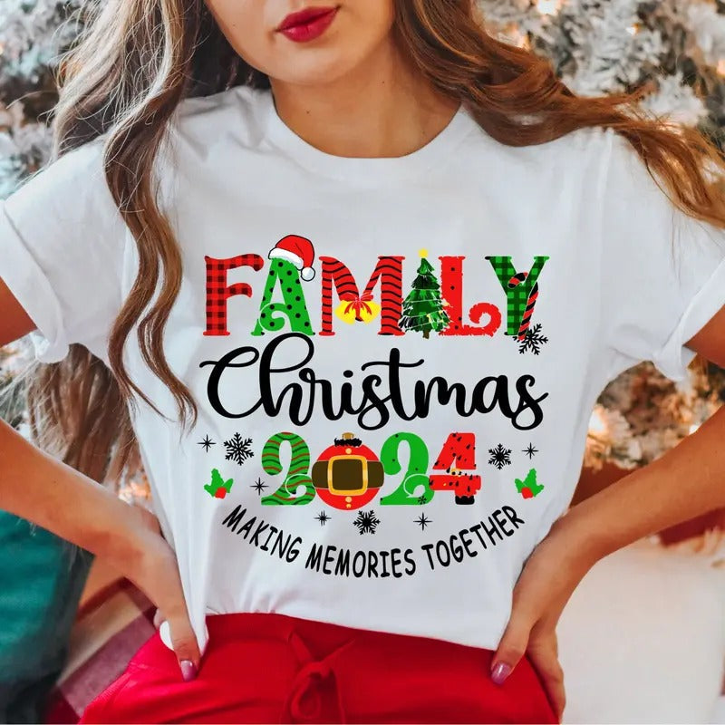 Family Christmas 2024 T-Shirt, Family Christmas Santa Hat Shirt, Matching Family Christmas Tee, Christmas Holiday Tee,...