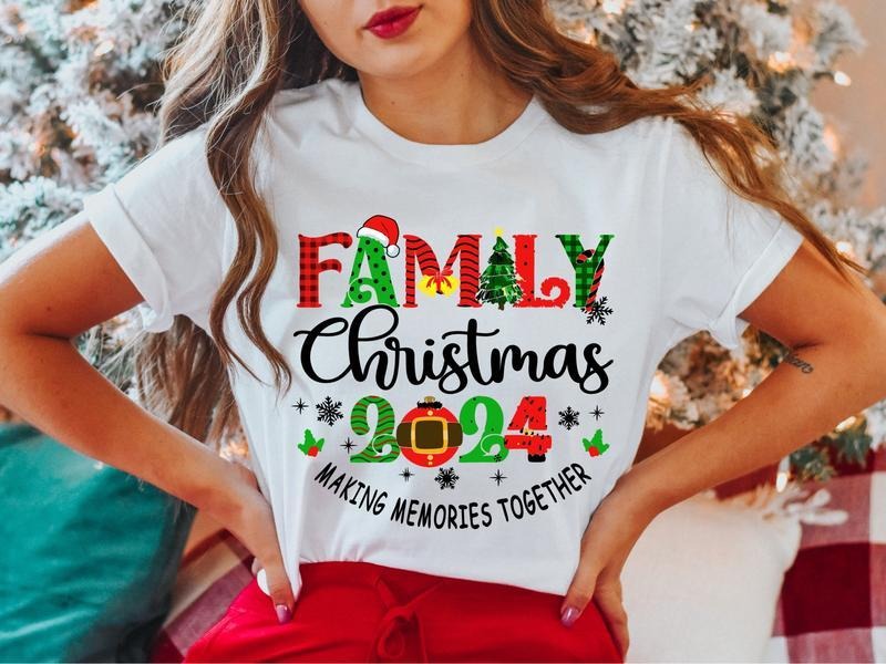 Family Christmas 2024 T-Shirt, Family Christmas Santa Hat Shirt, Matching Family Christmas Tee, Christmas Holiday Tee,...