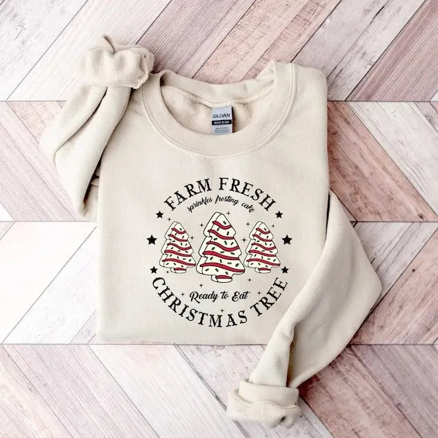 Farm Fresh Christmas Tree Shirt, Christmas Tree Cake Shirt, Christmas Cake Sweatshirt, Christmas Crewneck, Christmas...