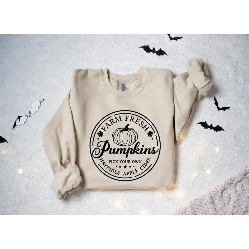 Farm Fresh Pumpkins Shirt, Pumpkin Patch Sweatshirt, Pumpkin Pullover, Thanksgiving Sweater, Fall Gift, Womens Fall...