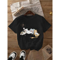 Fashionable Creative Cat Pattern Printed T-Shirt, Short-Sleeved Round Neck Casual Top for Spring Gunpla brand Summer,...