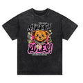 Fashionable washed T-shirt, led by a bear, shining gold chain, "STREET RULES!" domineering declaration, distressed...