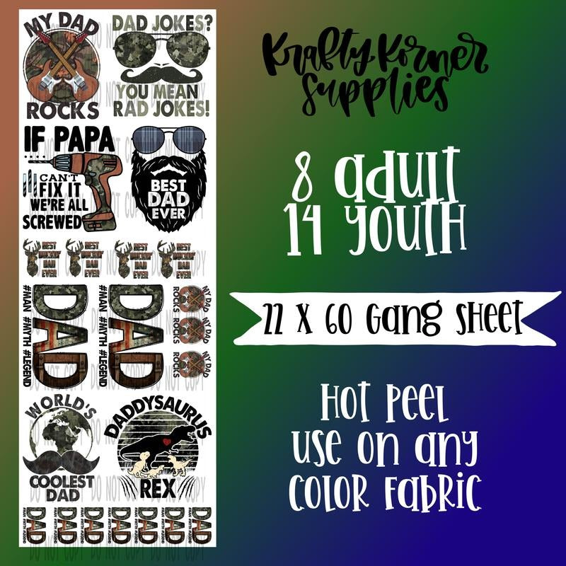 Father's Day  DTF Transfer Gang Sheet, 22 x 60 T-Shirts, Hoodie, Sweatshirt | RetroVerseTees.com