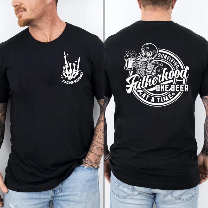 Fatherhood Front And Back Shirt, Surviving Fatherhood One Beer At A Time, Funny Father Tee, Drinking Husband, Fathers Day...