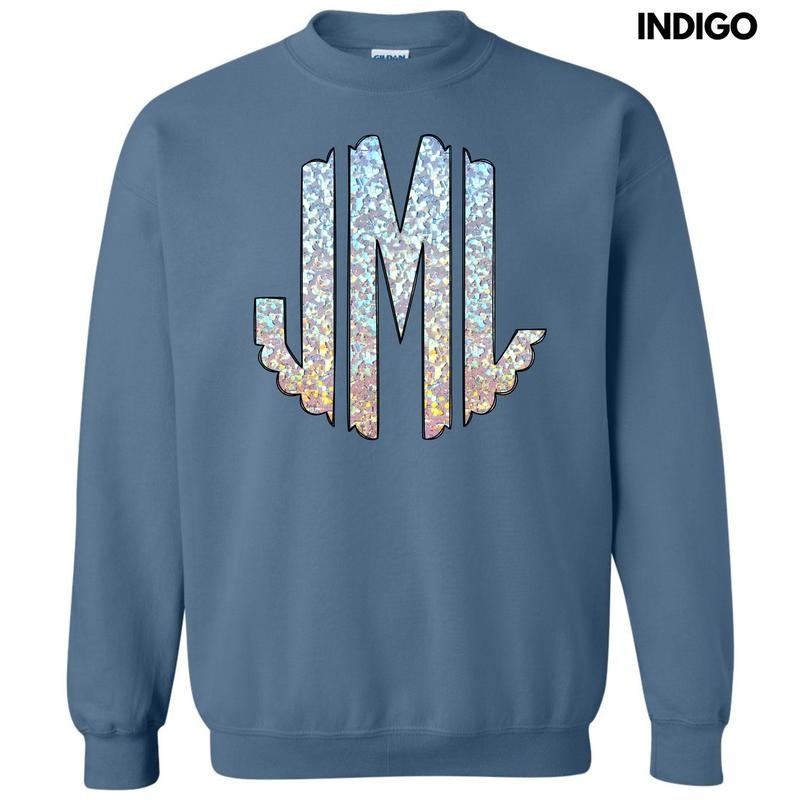 Faux Foil Glitter Monogram Sweatshirt 'NLB' T-Shirts, Hoodie | RetroVerseTees.com