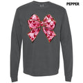 Faux Glitter Heart Bow Long Sleeve Comfort Colors T-Shirt Hoodie, Sweatshirt | RetroVerseTees.com
