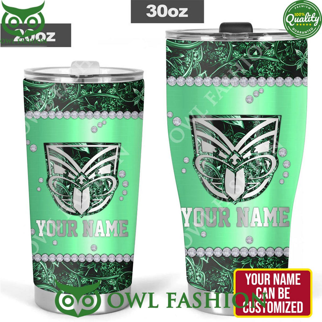 Personalized New Zealand Warriors Green Pattern Tumbler Cup