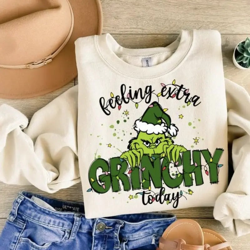 Feeling Extra Grienchy Today Christmas Sweatshirt, Funny Griench Sweatshirt, Griench Sweatshirt, Christmas Sweatshirts,...