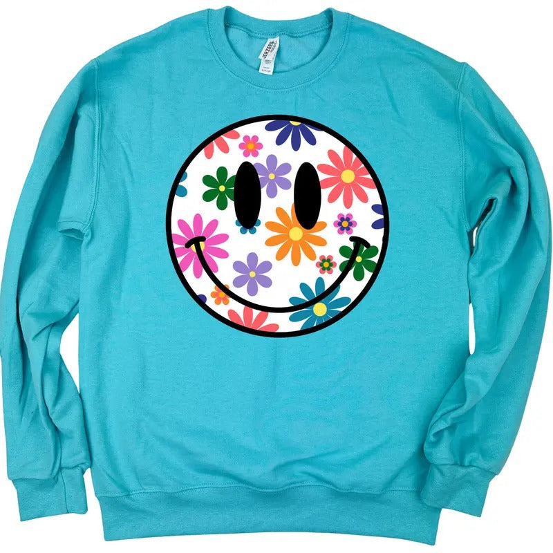 Feeling Floral Happy Face Sweatshirt 'NLB' T-Shirts, Hoodie | RetroVerseTees.com