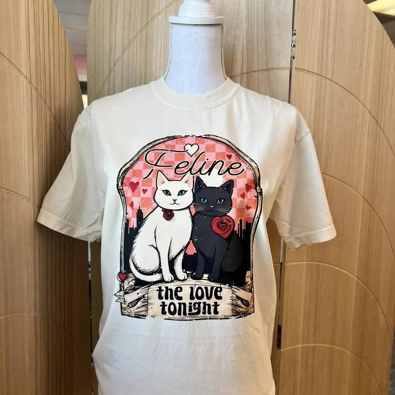 Feline The Love Tonight Graphic Tee - Comfort Colors Tee - Cat Shirt Hoodie, Sweatshirt | RetroVerseTees.com