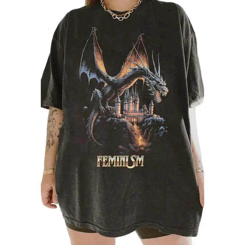 Feminism Dragon Fantasy T-Shirt, Unisex T-Shirt Hoodie, Sweatshirt | RetroVerseTees.com