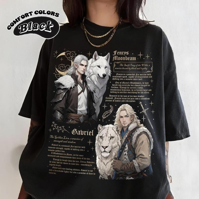 Fenrys And Gavriel T-Shirt, Cadre Of Fae Warriors, Rowan Gavriel Fenrys Connall Lorcan & Vaughn, Throne Of Glass Shirt,...