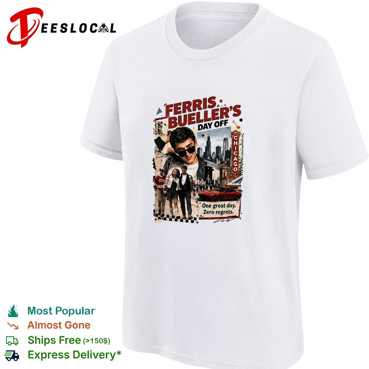 Ferris Bueller’s Day Off one great day zero regrets Chicago movie collage shirt