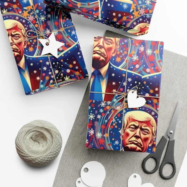 Festive Christmas Donald Trump Wrapping Paper, Novelty Political TNF Design, For Wrapping Holiday Gifts, Great Secret...