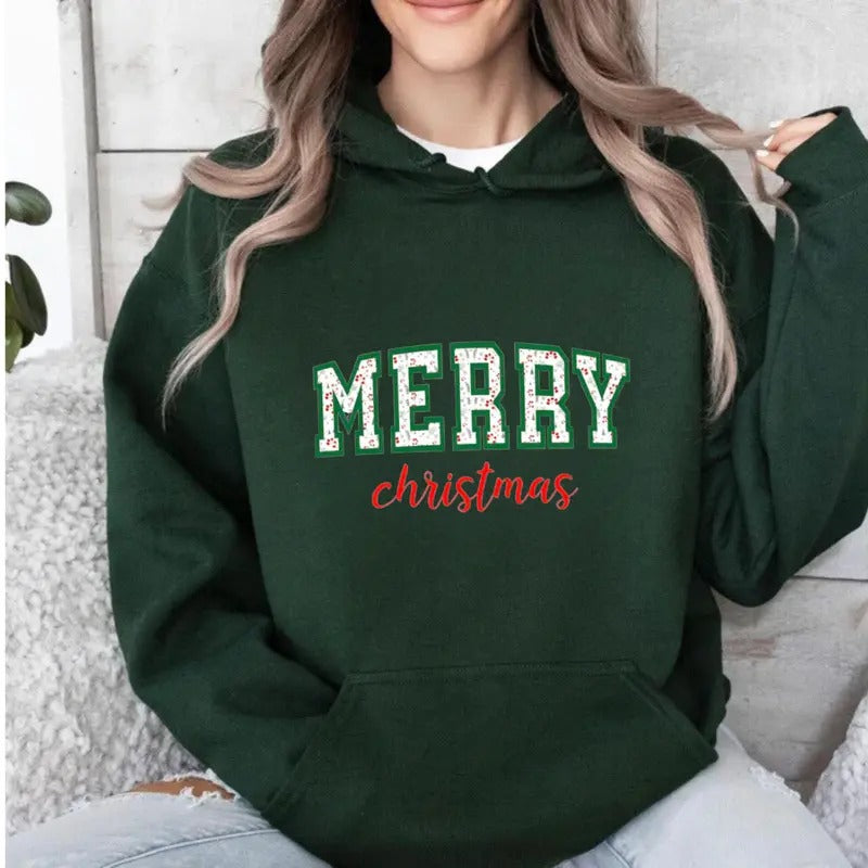 Festive Holiday Cheer Hoodie with Classic Merry Christmas Lettering for Women Gunpla brand Men - 100% Cotton -...