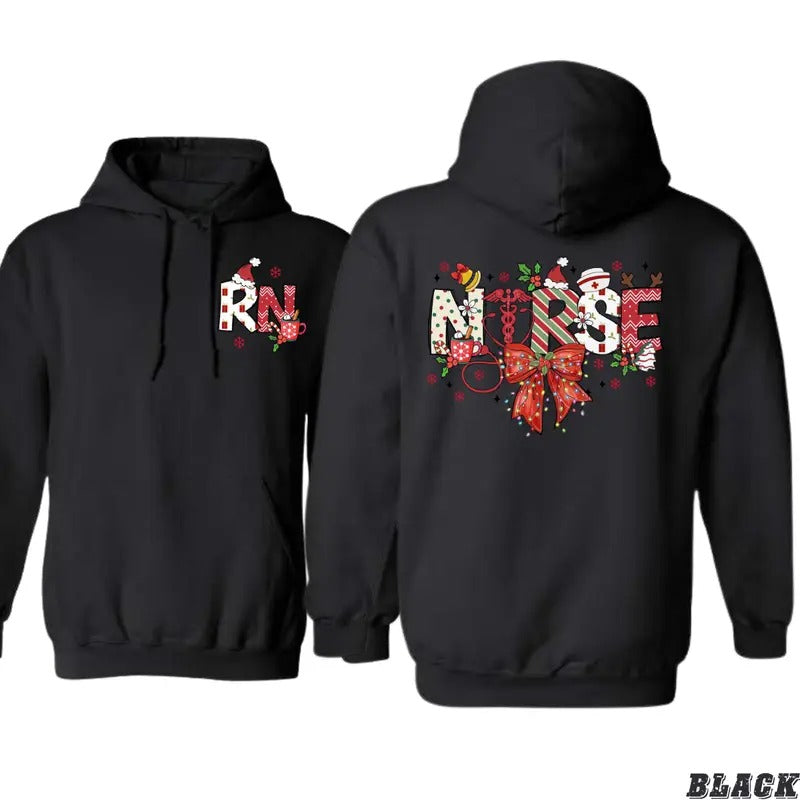 Festive Nurse Hoodie - TNF Design with Cheerful 'Nurse' Graphic, tiktok shop store, Unisex Sweater for Nurses Celebrating...