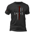 Firefighter Thin Red Line Flag Skull Flag on Sleeve T-Shirt Hoodie, Sweatshirt | RetroVerseTees.com