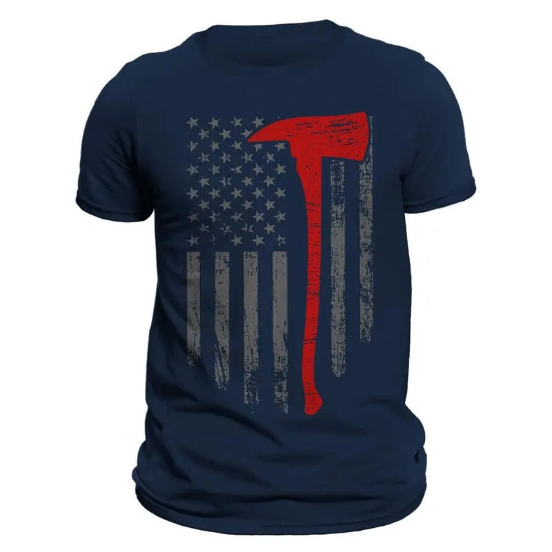 Firefighter Thin Red Line Flag With Axe 2.0 Men's T-Shirt Hoodie, Sweatshirt | RetroVerseTees.com