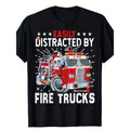 Firefighters Easily Distracted By Fire Trucks Men Boys T-Shirt - Made in USA Hoodie, Sweatshirt | RetroVerseTees.com