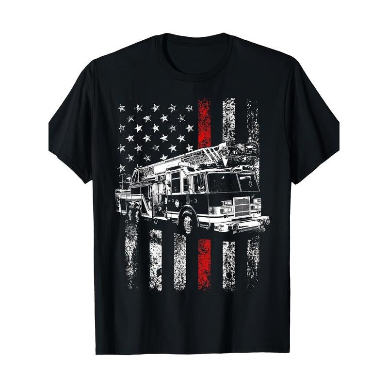 Fireman American Flag Thin Red Line Firefighter Shirt T-Shirt Made in USA Hoodie, Sweatshirt | RetroVerseTees.com