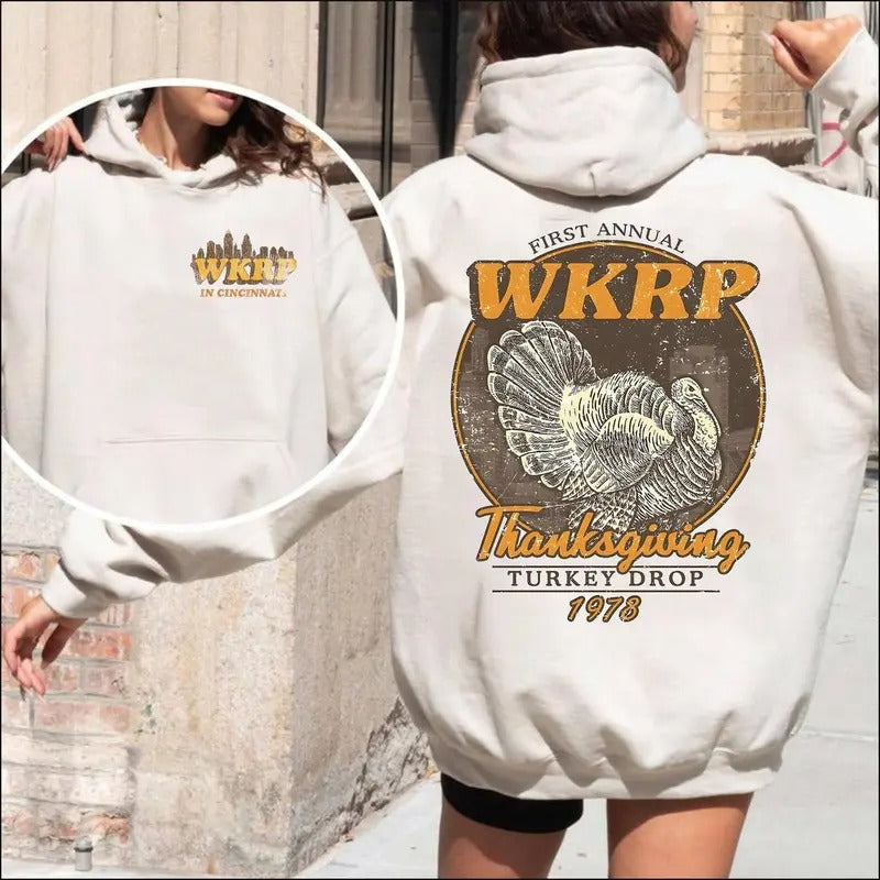 First Annual Thanksgiving Day Turkey hoodie, Wkrp Turkey Drop Hoodie, In Cincinnati Movie Hoodie, Thanksgiving Gift,...