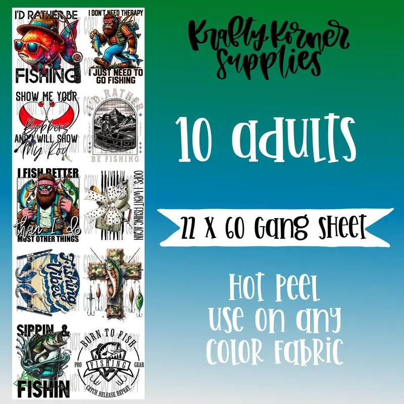 Fishing DTF Transfer Gang Sheet, 22 x 60 T-Shirts, Hoodie, Sweatshirt | RetroVerseTees.com