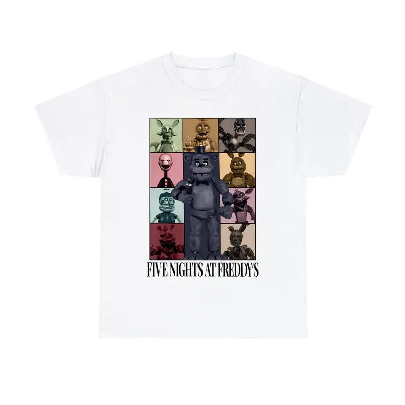 Five Nights at Freddy's Eras Cotton T-Shirt Retro Game Fan Graphic Tee Hoodie, Sweatshirt | RetroVerseTees.com