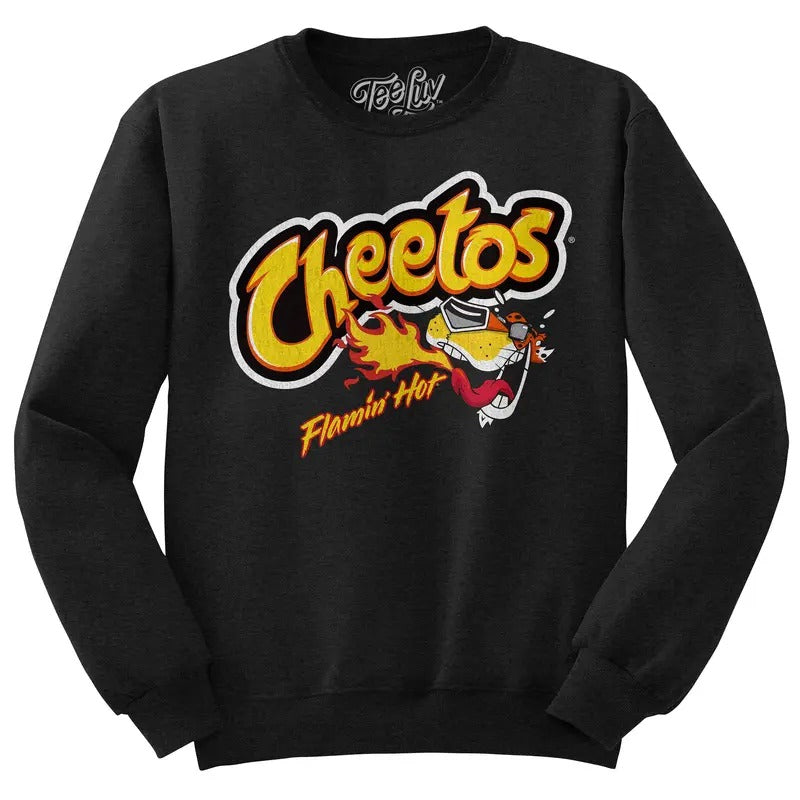 Flamin' Hot Cheetos Faded Logo Crewneck Sweatshirt - Black T-Shirts, Hoodie | RetroVerseTees.com