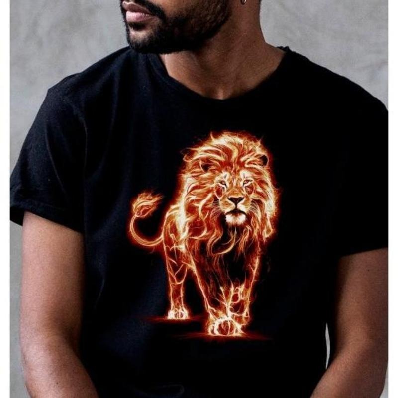 Flaming Lion Shirt, Unisex Wild Animal T-Shirt, Safari Wildlife Gift, Fire African Lion, Radiant Energy Lion Tee, Majestic Lion, Zoo Shirt Made in USA