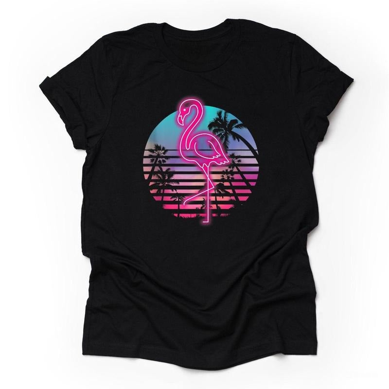 Flamingo Tee, Super Fun Retro HB Flamingo T-Shirt, Neon Flamingo Gunpla brand Palm Trees Design Hoodie, Sweatshirt