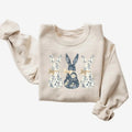 Floral Blue Bunny Sweatshirt, Cute Easter Bow Crewneck, Trendy Bunny Women's Sweater, Gift for Her T-Shirts, Hoodie