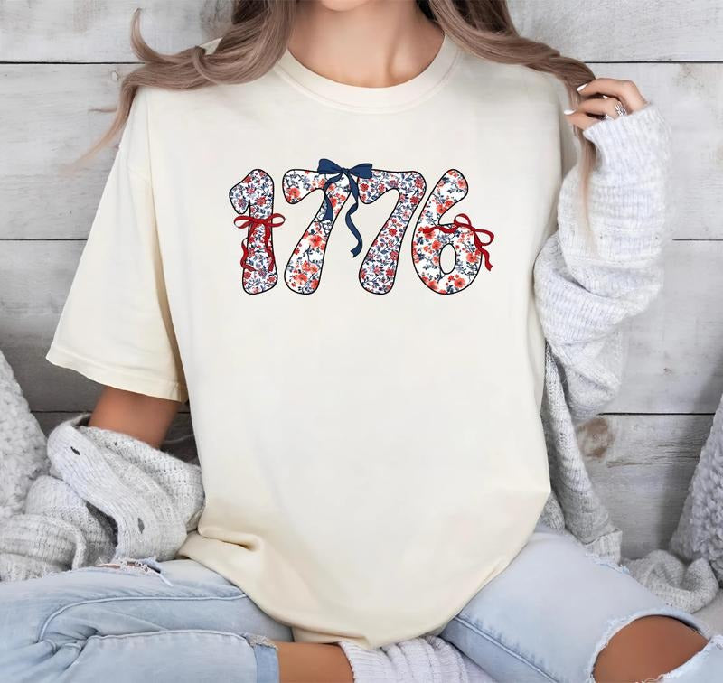 Floral Coquette 1776 T-Shirt, 4th FOG July Shirt, America Coquette Shirt, America Shirt, USA Shirt, Memorial Day Tee,...