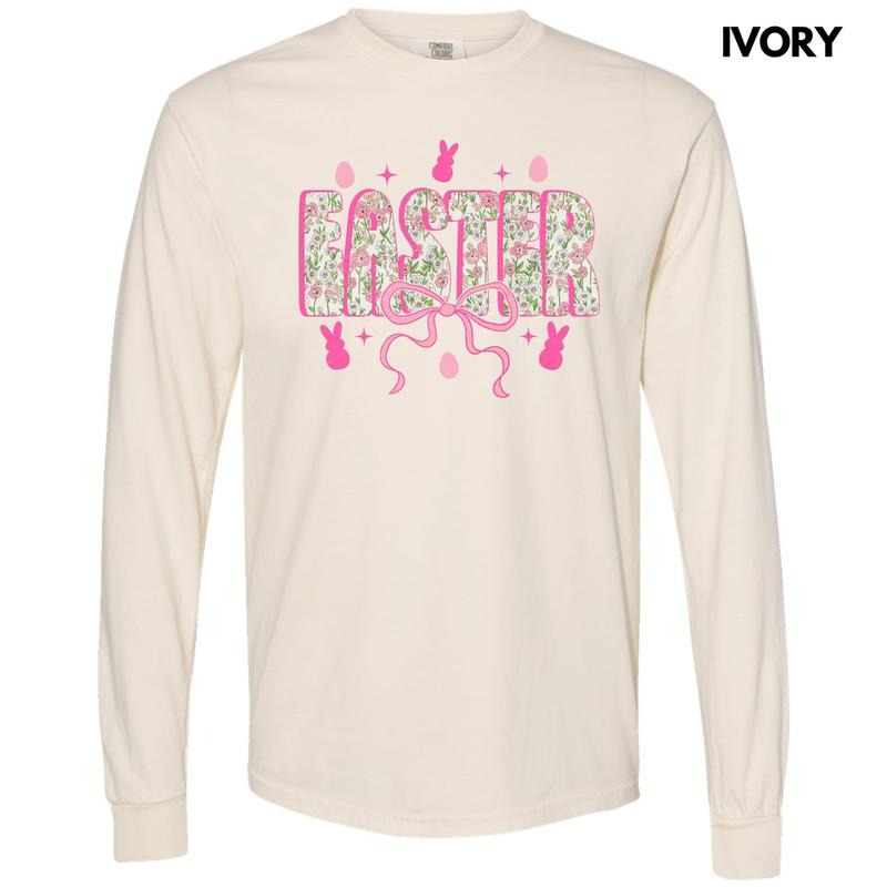 Floral Easter Pink Coquette Long Sleeve Comfort Colors T-Shirt Hoodie, Sweatshirt | RetroVerseTees.com