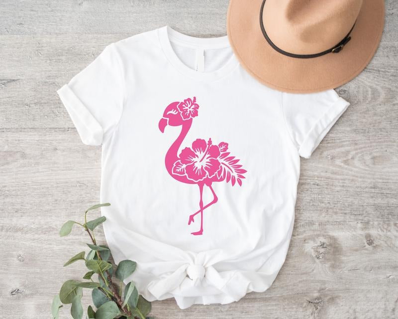 Floral Flamingo Shirt, Cute Flamingo T-shirt, Animal Lover Tee, Flamingo Lover Gift Short Sleeve, Matching Mingo Day...