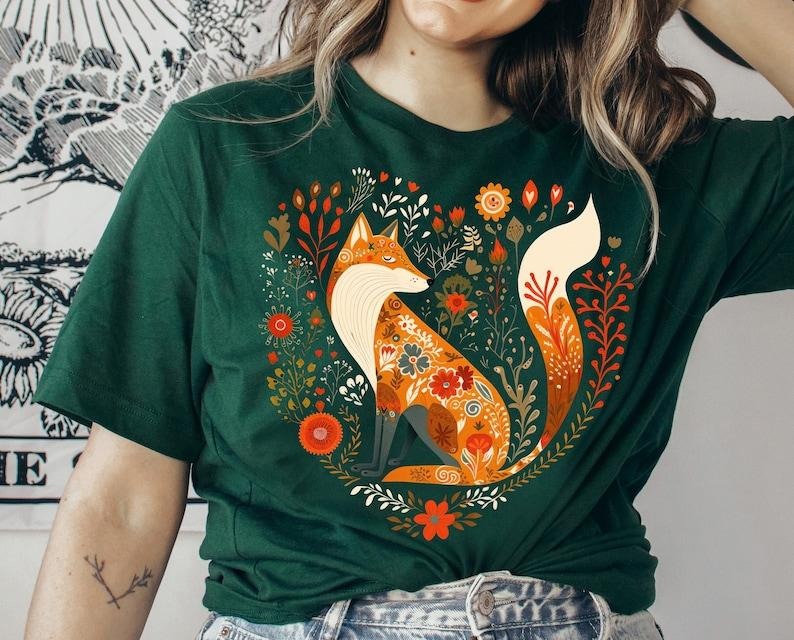 Floral Fox T Shirt Hoodie Sweater Cottagecore Shirt Cottage Core Shirt Cottagecore Clothing Cottagecore Clothes Botanical...