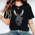 Floral Heart Anatomy Shirt, Nurse Christmas T-Shirt, Reindeer Human Heart Tee, CVICU Cardiac Nurse Xmas Gift Tee,...