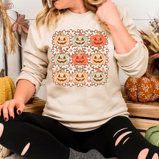 Floral Jack o Lantern Crewneck T-Shirts, Hoodie, Sweatshirt | RetroVerseTees.com