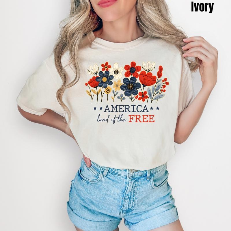Floral Land Of The Free Comfort Colors T-Shirt 'NLB' Hoodie, Sweatshirt | RetroVerseTees.com