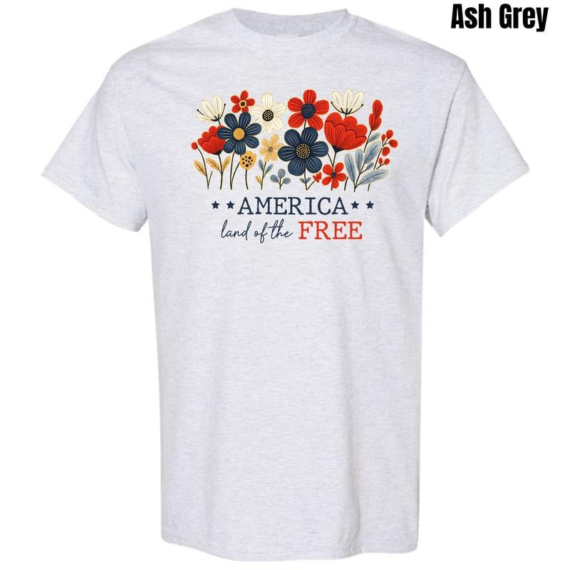 Floral Land Of The Free Gildan Short Sleeve T-Shirt 'NLB' Hoodie, Sweatshirt | RetroVerseTees.com